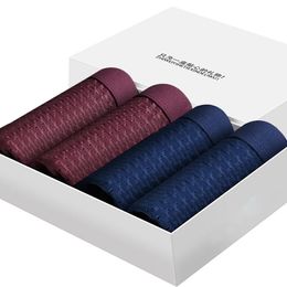 Underpants 4 Pairs Of Gift Box Mens Underwear Ice Silk Boxers Sexy Youth Loose Mesh Drop Delivery Otb2E