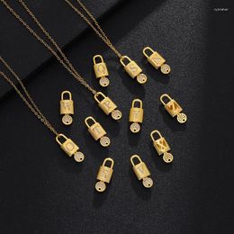 Pendant Necklaces Name Initials Lock The Keys Necklace Women Girls Alphabet 26 Letters Accessories Femme Wedding Birthday Party Jewellery