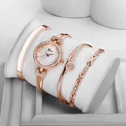 Wristwatches 4PCS Set Luxury Fashion Elegant Alloy Bracelet Women Watches Wristwatch Quartz Watch Ladies Clock For Girl Gift