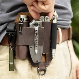 Multitool EDC Storage Bag Organiser Portable Outdoor Leather Belt Sheath Pocket Tool Foldable Tactical Knife Wallet Waist Holder 240112