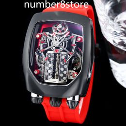 Chiron Tourbillon 16-Cylinder Engine Mens Watch Black Skeleton J&C Watches Automatic Oversize Wristwatch Sapphire Crystal Waterproof 30M 15 Colours BG factory