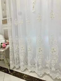 Elegant Sheer Curtain Contain Pearls Embroidery Tulle Light-Transparent Window Curtain For Living Room Bedroom 240113