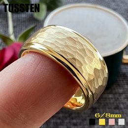 Drop TUSSTEN Cool Hammer Wedding Band For Men Women Tungsten Carbide Ring Multicolor Colour Step Edges 6MM8MM Available 240112