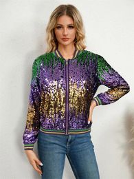 Women's Jackets 2024 Winter High-end Short Style Sequined Baseball Cloth Young Casual Daily Stand Neck Full Sleeve Women High Waist Outwears