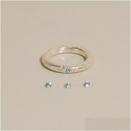 Band Rings 925 Sterling Sier For Women Brushed Matte Blue Crystal Engagement Ring Size 6/7/8/9 Drop Delivery Jewelry Dhrfi