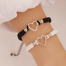 Charm Bracelets Creative Couple Black And White Bracelet Hollow Love Heart Hand Braided Adjustable Strap Valentine's Day Gift