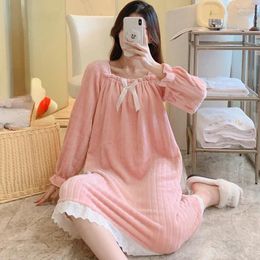 Women's Sleepwear Autumn Winter Warm Flannel Women Shirt Long NightDress Sleepshirt Loose Ladies Nightgown Girl Outwear