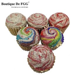 Boutique De FGG Women Mini Cupcake Clutch Evening Bag Crystal Wedding Purse and Handbag Bridal Party Diamond Minaudiere Bag 240112