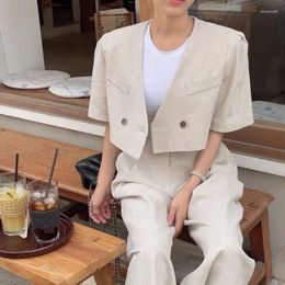 Women's Two Piece Pants Winter Retro Casual Short Sleeved Blazer Wide Leg Set Commuting French V-neck Suit Jacket Long Two-piece