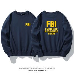 FBI letters Men's Fleece Crewneck Sweatshirt Warm Solid Colour Thicken Underwear Winter Pullover Tops Shirts No Hood Hoodie 240112