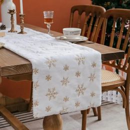Faux Fur Christmas Table Runner with Sequin Snowflakes White Decoration for Year Xmas Bed 2023 240112