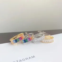 Cluster Rings Karachi S925 Sterling Silver Ring Women's Ethnic Style Rainbow Diamonds Zircon Personality