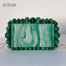 Women Clear Acrylic Box Evening Clutch Purse Bags For Wedding Party Green/Purple Foil Beads Purses And Handbags Designer Bag 240112