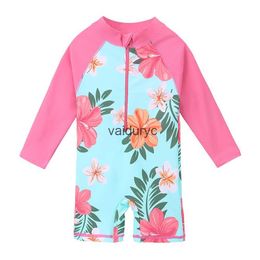 Jednoczęściowe urocze maluch dziewczynka stroje kąpielowe długie rękaw Bathing Kąpiec jasny poruszenie stroju kąpielowa Kids One Piece Beachwear H240508