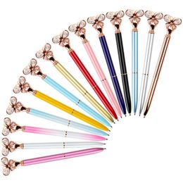 Ballpoint Pens Wholesale Diamond Butterfly Ballpoint Pen Type 1.0 Fashion Pens Office Stationery Creative Advertising 12 Colors Drop D Dhjpy