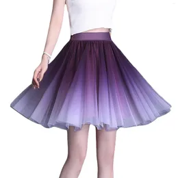 Skirts Women's Elegant Tulle Gradient Color Elastic A-Line Layered Short Skirt Streetwear