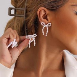 Stud Earrings Vintage White Imitation Pearl Bowknot For Women Elegant Handmade Woven Beaded Statement Jewellery 2024