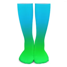 Women Socks Blue Green Stockings Gradient Print Graphic Retro Winter Anti Sweat Running Sports Warm Soft