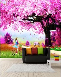 wall papers home decor designers Sakura tree wedding room cartoon murals wallpaper birds flower1457392