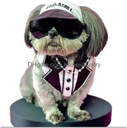 Fashion Printed Dog Cap Designer Adjustable Sunhat Teddy Schnauzer Outdoor Po Hats Hair Ornaments Drop Delivery Dhvrb