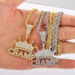 Pendant Necklaces CHAMP Crown Necklace And 4mm Rope Chain Stylish Jewelry Hip Hop Charm For Women Men