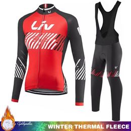 Cycling Jersey Man Clothes LIV Men's Bike Clothing Winter Thermal Fleece Bib Suit Team Sports Set Pants Mtb Laser Cut 2023 Pro 240112