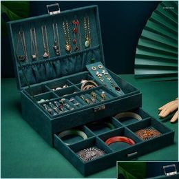 Jewellery Pouches Bags Jewellery Pouches Bags Flannel Storage Box With Lock Ring Earrings Organiser Ear Studs Jewelery Display Stand Hold Dhcwi