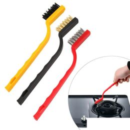 Cleaning Brushes 3Pcs/Set Gas Stove Cleaning Wire Brush Kitchen Tools Metal Fiber Strong Decontamination Copper/Iron/Nylon Hh0428 Drop Dhb8W