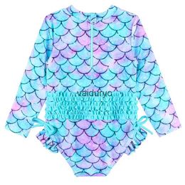One-Pieces BAOHULU Cute Toddler Baby Girl Swimwear Long Sleeve UPF50+ Infant Bathing Suits Bright Ruffle Swimsuit Kids One Piece Beachwear H240508