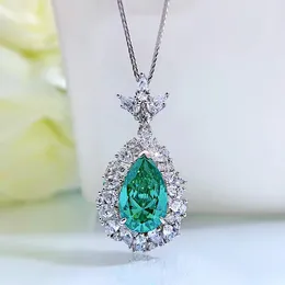 Chains S925 Silver Palaiba 10 16 Pear Shaped High Carbon Diamond Necklace Pendant Wholesale For Women