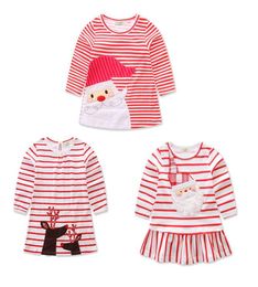 Baby girls Christmas deer Santa Claus dress cartoon Children stripe princess dresses Xmas kids costume C25739083221