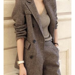 Women Woolen Blazer and Pantsuits Chic Elegant Korean Fashion Trousers Outfits Autumn Female Suit Jacket 2 Piece y240112