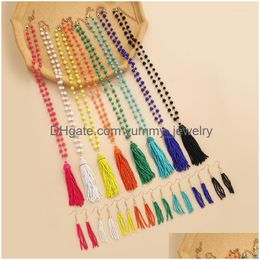 Pendant Necklaces Rice Bead Necklace Originality Fashion Geometry Hand Knitting Bohemia Adjustable Simple Beaded And Earring Set Drop Dhjem