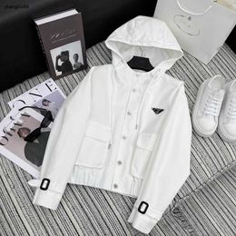 designer women jacket luxurious fashion Triangle logo hooded long sleeve button windbreaker coat upper garment Jan 13