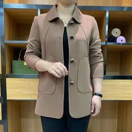 Women's Jackets Women Winter Jacket Button Closure Coat Stylish Middle-aged Cardigan Loose Fit Turn-down Collar Solid