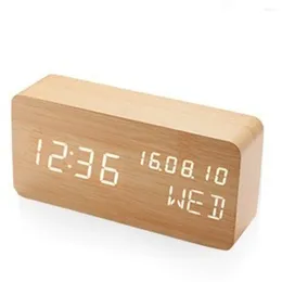 Table Clocks Simple Wooden Clock Desktop Electronic Alarm With Date Temperature Multifunction Mute Digital USB Plug-in Home Decor