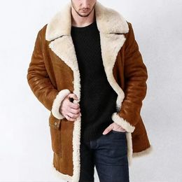 Faux Fur Men Jackets Winter Overcoat thickened Plush Lining Lapel Coldproof European Style Leather Lapel Jacket Coat Streetwear 240112