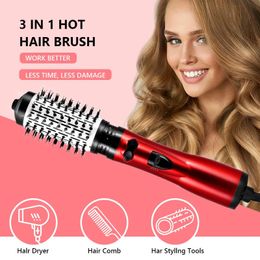 2 in 1 Rotating Electric Hair Straightener Brush Curler Dryer Air Comb Negative Ion Styler 240112