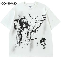 Hip Hop Punk T-Shirt Streetwear Y2K Harajuku Japanischer Anime Cartoon Engelsflügel Mädchen Grafikdruck T-Shirt Mode Lose T-Shirt Top 240113