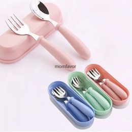 New Baby Bottles# 3pcs Children Spoon Forks Box Kids Stainless Steel Kids Cutlery Portable Baby Feeding Utensils Baby Spoons Baby Tableware Set