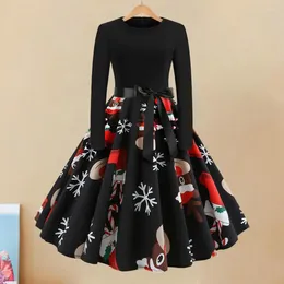 Casual Dresses Christmas Dress Holiday Party Cartoon Santa Claus Print Women's A-line For Year Evening Prom