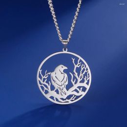 Pendant Necklaces COOLTIME Branch And Bird Necklace ForMen Stainless Steel Link Chain Choker Animal Crow Vinatge Viking Jewlery Gift