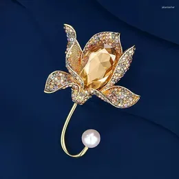 Brooches Trendy Brooch For Women Champagne Blue Synthetic Pearl Party Gold Color Vintage Jewelry Professional Accessories Gift Plants