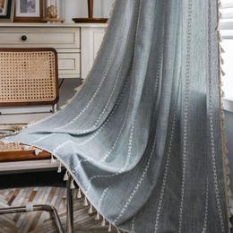 Curtain Grey Curtains Patchwork Drapes Broom Tassel Rod Pocket Short Semi-Sheer Boho Bedroom Living Room Window