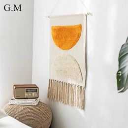 Bohemian Vintage Aesthetic Tassels Handmade Wall Hanging Tapestry for Living Room Cotton Woven Background Cloth Art Decoration 240113