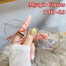 Sunglasses Metal Round Frame Myopia Glasses Fashion Anti-blue Light Blocking Eyeglasses Nearsighted Prescription Eyewear Diopter 0 To -6.0