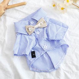 Dog Apparel Pet Clothes Bowknot Striped Shirts Thin Summer Blue Fashion Chihuahua Stripe Shirt For Small Dogs Clothing Wholesale