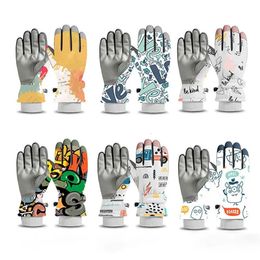 Children Ski Glove for Girls Boys Waterproof Thicken Five Fingers Gloves Keep Warmer Cartoon Print Winter Snow Kids Mitten 4-12Y 240112