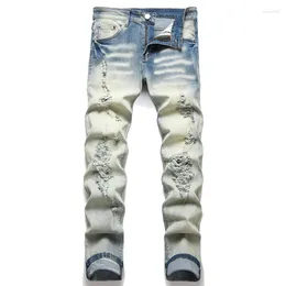 Men's Jeans Fashion Casual Hole Spray Painted Trendy High Street Elasticity Denim Fabric Pants