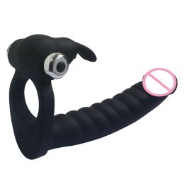 7 Speeds Penis Vibrating Ring Double Penetration Strapon Dildo Anal Beads Butt Plug Rabbit Vibrator Clitoris Sex Toys for Couple